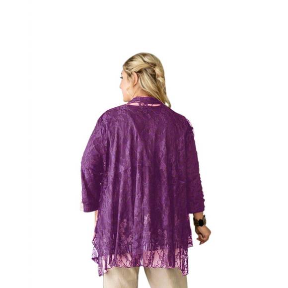 NEW ON THE PLUS SIDE london lace long sleeve jacket - plus size in purple lace - Picture 2 of 2